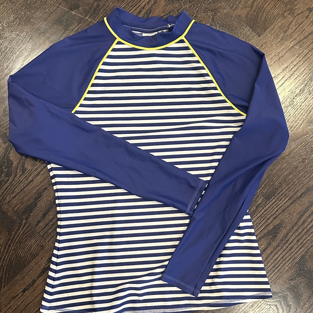 Boden Blue and White Striped Rash Guard